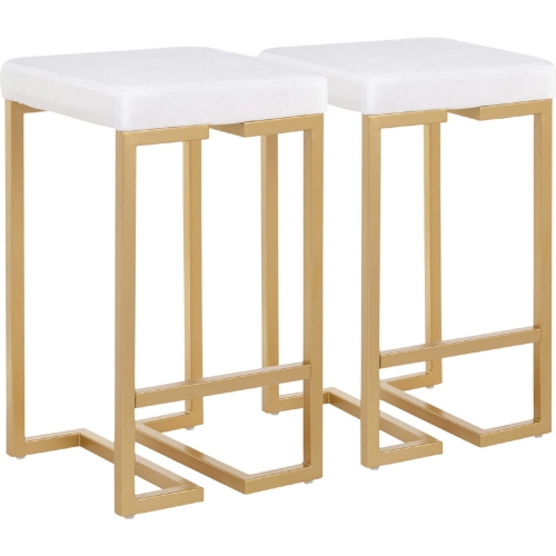 Midas 26" Counter Stool in White Velvet & Gold Steel (Set of 2)